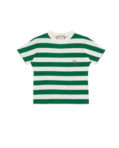 Gucci Striped T-shirt With Piglet Patch - Green