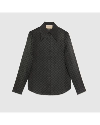 Gucci Camisa de Crepé de Seda con GG - Negro