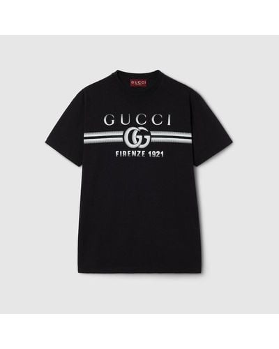 Gucci T-Shirt Aus Baumwolljersey Mit Print - Schwarz