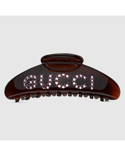 Gucci '' Hair Clip With Crystals - Brown