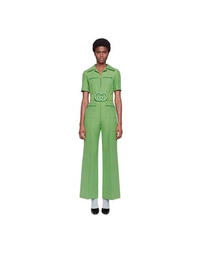 Gucci Wool Silk Belted Jumpsuit in Green - Lyst