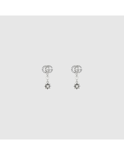 Gucci Blumen-ohrringe mit doppel g und diamanten - Weiß