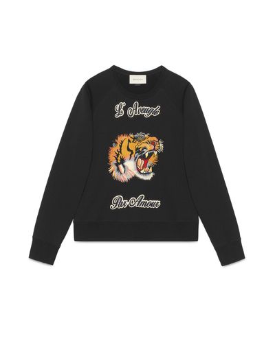 Gucci Sweatshirt en coton avec motif tigre - Noir