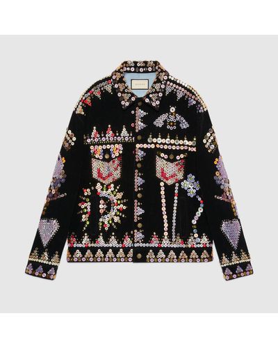 gucci corduroy jacket with buttons embroidery