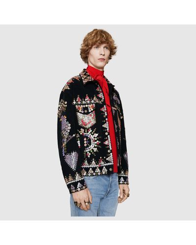 gucci corduroy jacket with buttons embroidery