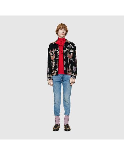 gucci corduroy jacket with buttons embroidery