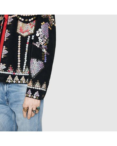 gucci corduroy jacket with buttons embroidery