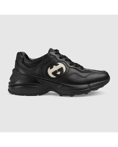 Gucci Rhyton Interlocking G Leather Low-top Sneakers - Black