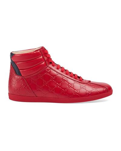 Gucci Men's High-top Leather Sneakers in Red for Men | Lyst