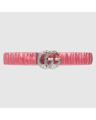 Gucci GG Marmont Wide Belt With Crystals - Pink