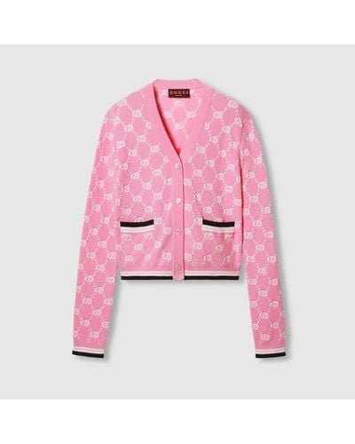 Gucci Cotton Cardigan With GG Intarsia - Pink