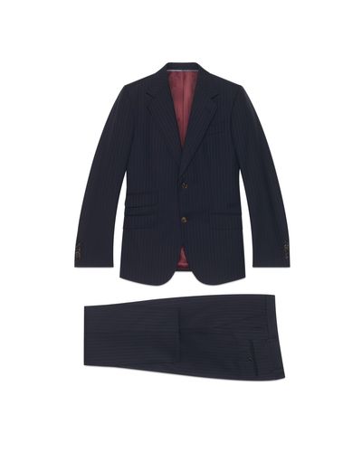 Gucci Fitted Pinstripe Suit - Blue