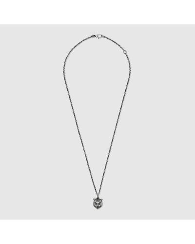 Gucci Sterling Silver Tiger Pendant Necklace - Metallic