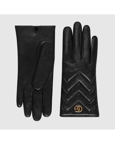 Gucci GG Marmont Chevron-quilted Leather Gloves - Black