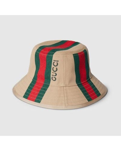 Gucci Bucket Hat With Web - Natural