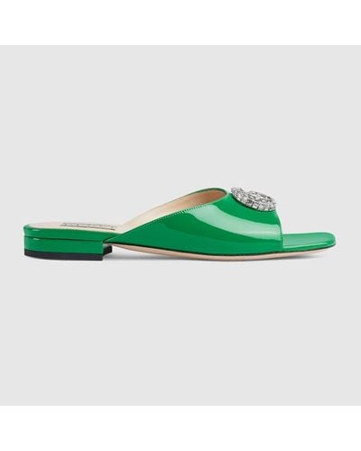 Gucci Double G Patent Slide Sandal - Green