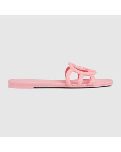 Gucci Sandalo Slider Con Incrocio GG - Rosa