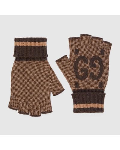 Gucci GG Cashmere Fingerless Gloves - Brown