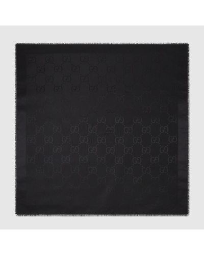 Gucci Silk-wool Gg Logo Shawl - Black