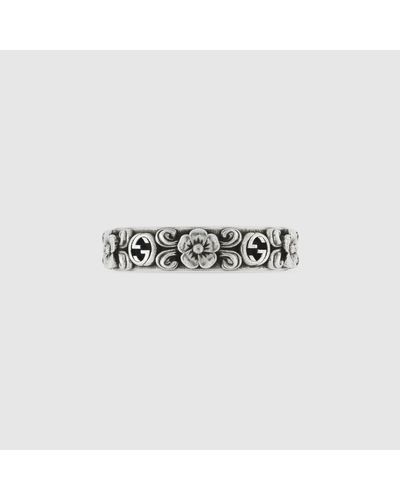 Gucci Ring Mit GG Und Blume - Weiß