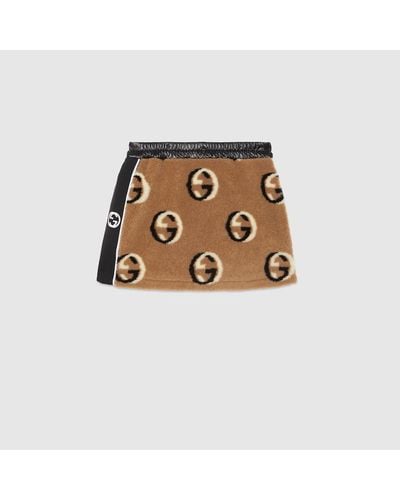 Gucci GG Wool Fleece Jacquard Skirt - Natural