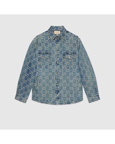 Gucci GG Jacquard Denim Shirt - Blue