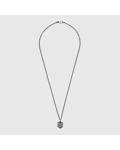Gucci Halskette aus Silber mit Felinekopf - Mettallic