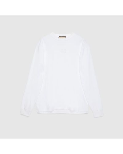 Gucci Camiseta de Manga Larga de Punto de Algodón - Blanco