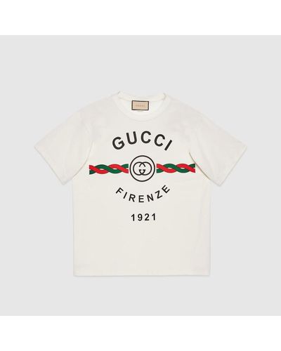 Gucci T-shirt In Jersey Di Cotone ' Firenze 1921' - Bianco