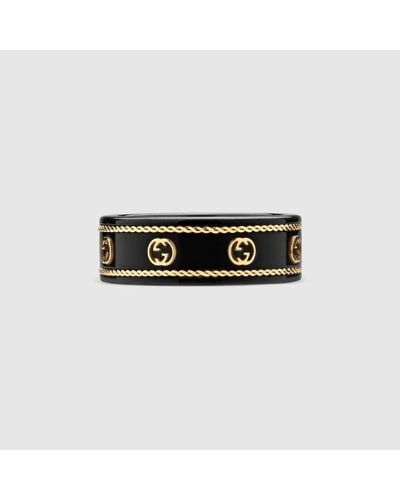 Gucci Icon Ring With Yellow Gold Interlocking G - Black