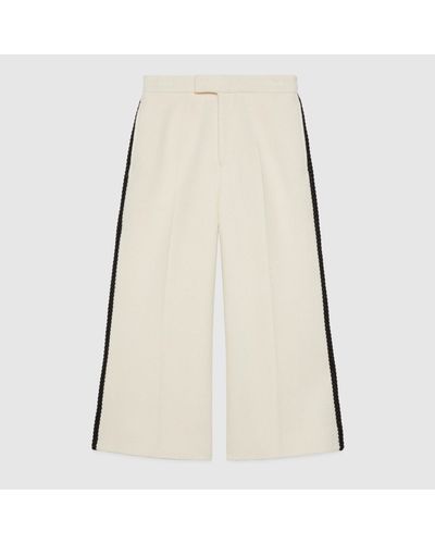 Gucci Wool Tweed Pant With Interlocking G Patch - Natural