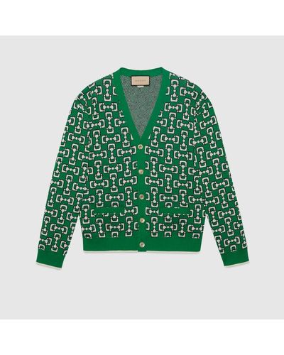 Gucci Cardigan In Piquet Di Cotone Con Morsetto - Verde