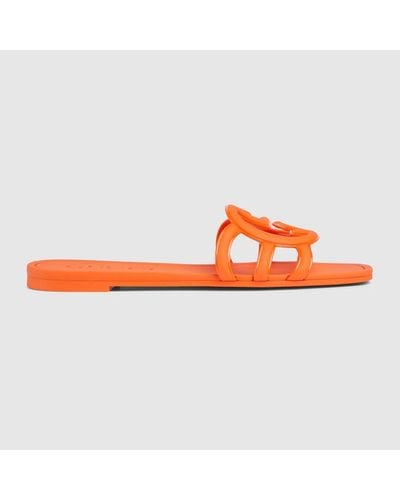 Gucci Sandalo Slider Con Incrocio GG - Arancione