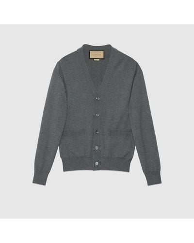 Gucci Wool Cardigan With Embroidery - Grey
