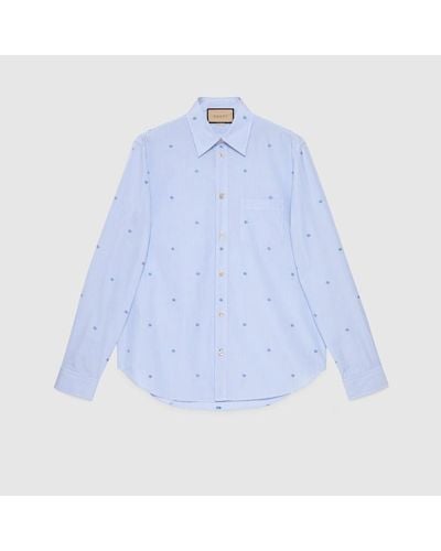 Gucci Striped Cotton Poplin Shirt - Blue