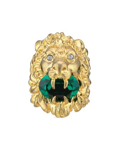 Gucci Lion Head Ring With Crystal - Metallic