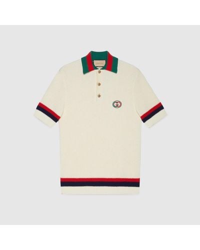 Gucci T-shirt Polo En Maille De Coton Avec Bande Web - Neutre