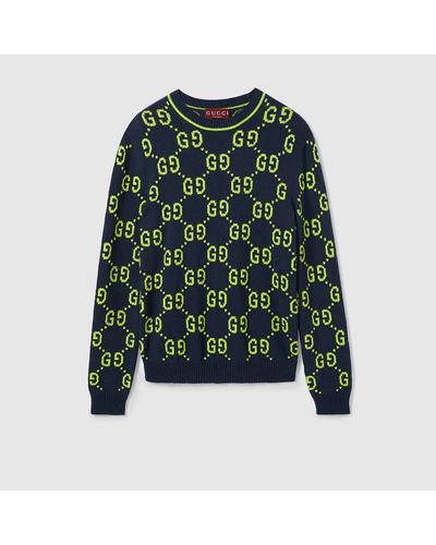 Gucci GG Cotton Jacquard Crewneck Sweater - Green