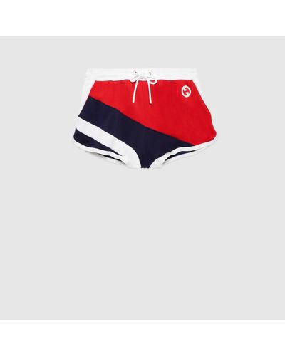 Gucci Shorts Aus Baumwoll-Piqué Mit GG - Rot