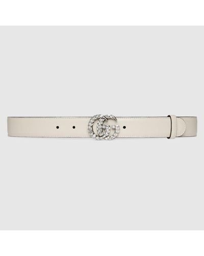 Gucci GG Marmont Thin Belt With Crystals - Metallic