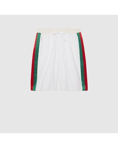 Gucci Short de Rizo de Algodón GG y Tribanda Web - Blanco