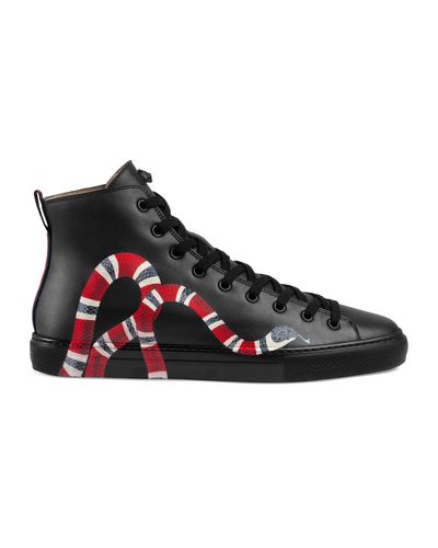 Gucci Hoher Sneaker aus Leder mit Schlange - Schwarz