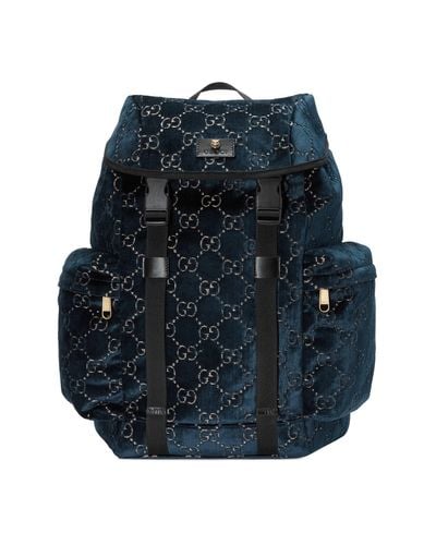Gucci Mochila de terciopelo con GG mediana - Azul