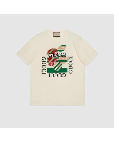 Gucci Camiseta Estampada de Punto de Algodón - Blanco