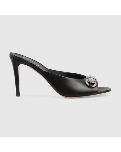 Gucci Horsebit Mid-heel Slide Sandal - Black