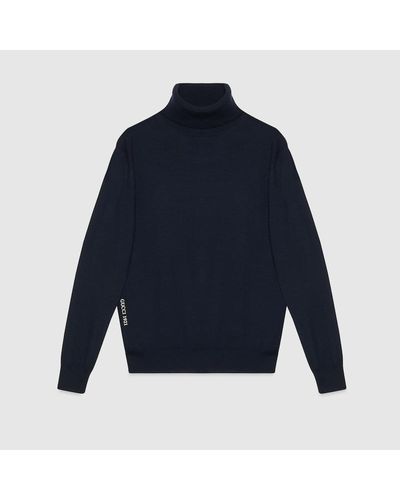 Gucci Pullover Aus Wolle Mit Stickerei - Blau