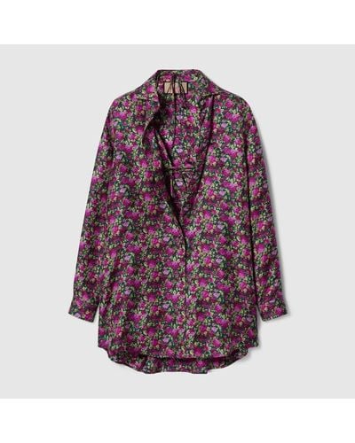 Gucci Conjunto de Sujetador y Camisa de Seda Floral - Morado