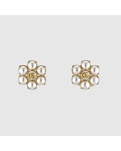 Gucci Orecchini doppia g con perle - Metallizzato