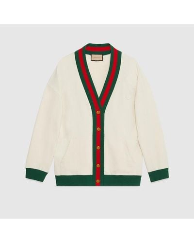 Gucci Cotton Jersey Cardigan With Web - White