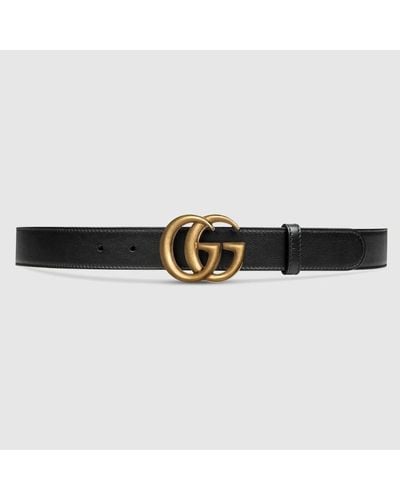 Gucci 414516 Ap00t 1000 Belt Leather With Gold Double G Buckle Slim 3cm (GGB1009) - Black